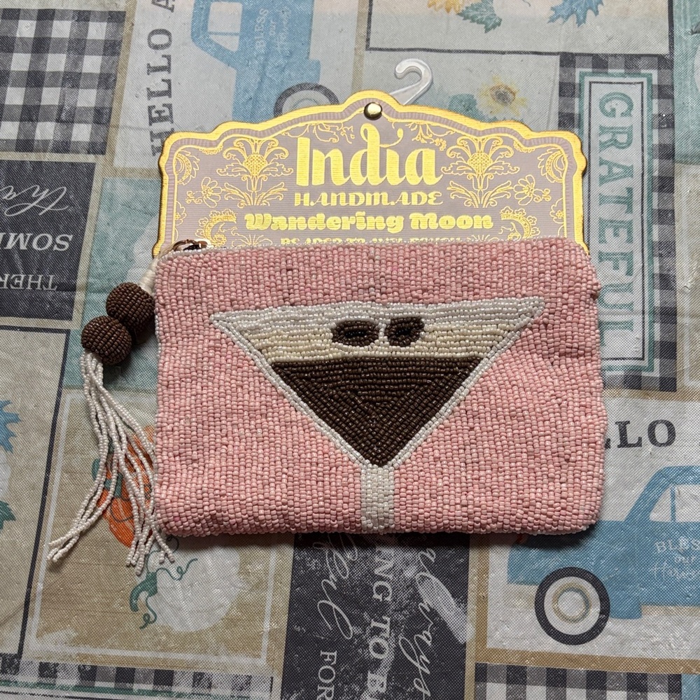 Wandering Moon Made in India Espresso Martini Beaded Travel Pouch